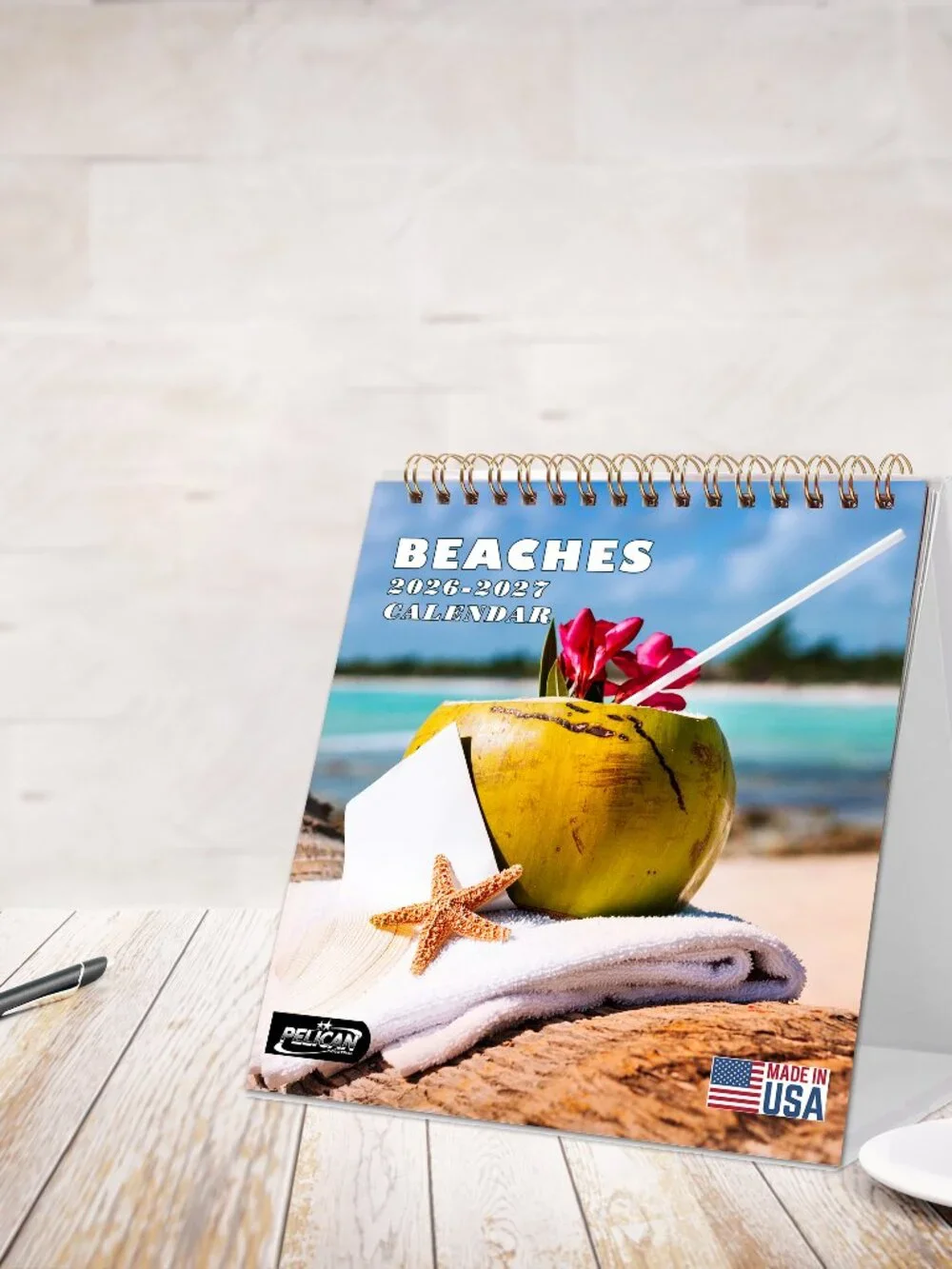 2026-2027 18 Months Standing Flip Desk Calendar Desktop Planner (Beaches)